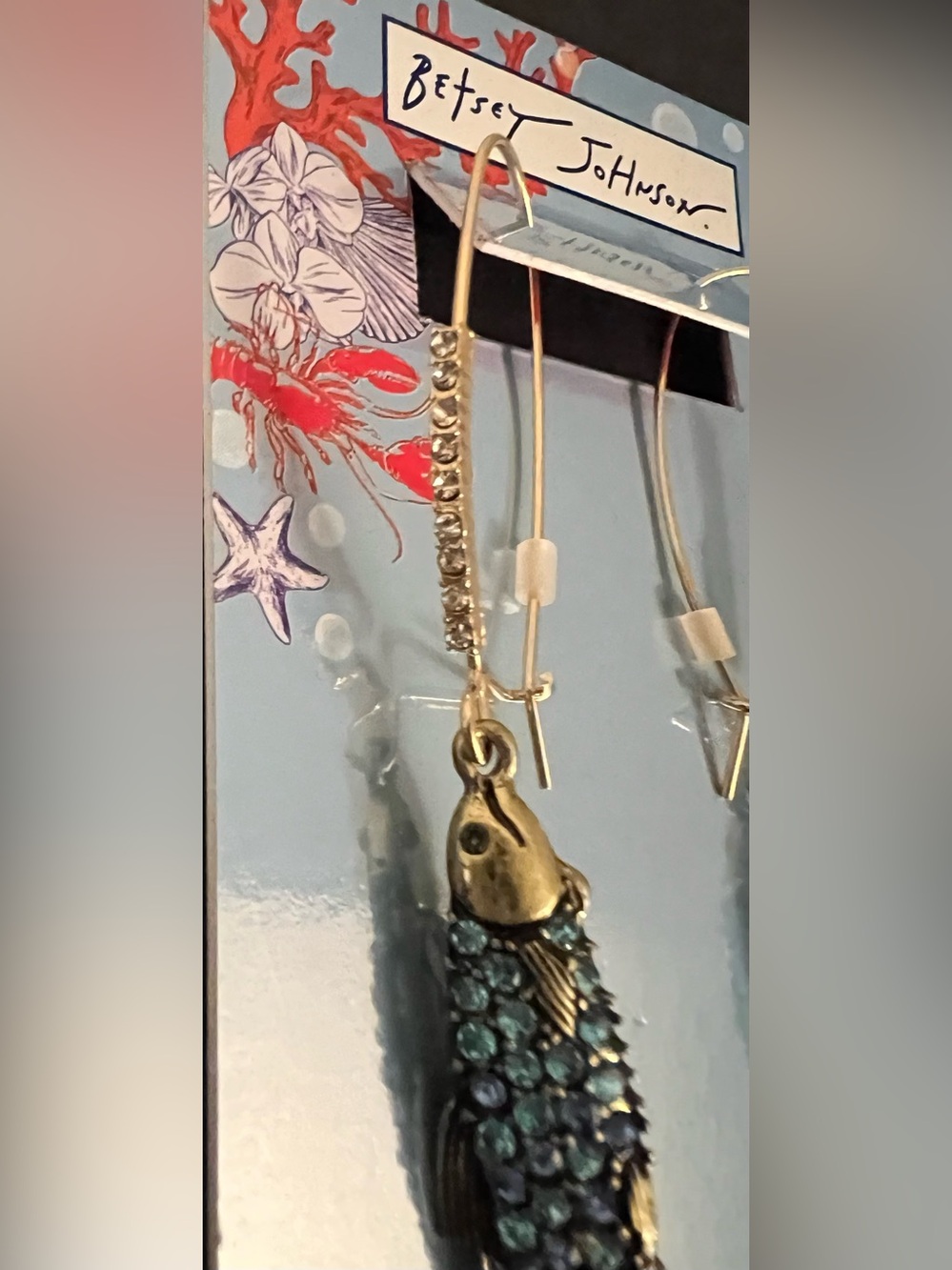 Betsey Johnson Blue Crystal Fish Drop Earrings - Picture 12 of 16